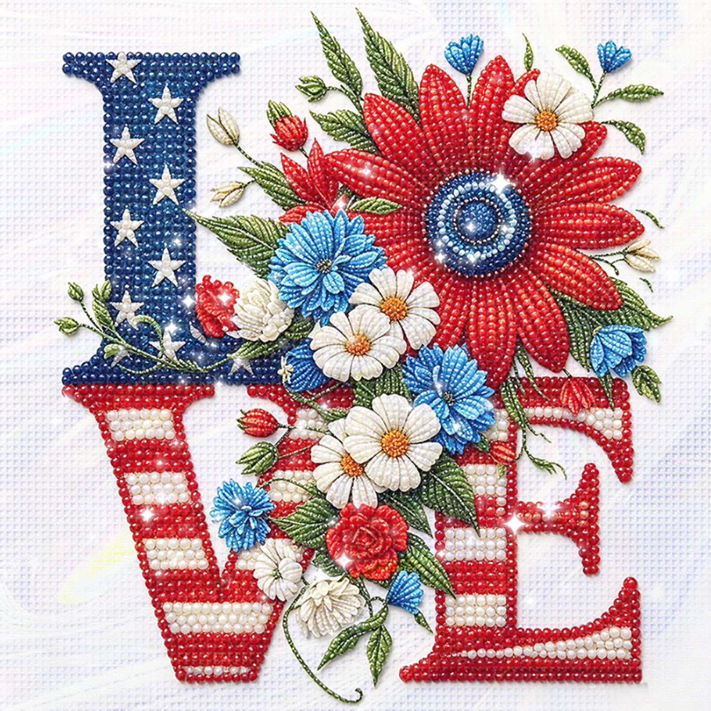 Independence Day - Partial 11CT Stamped Cross Stitch - Bead Embroidery 36x36CM/14.17x14.17in