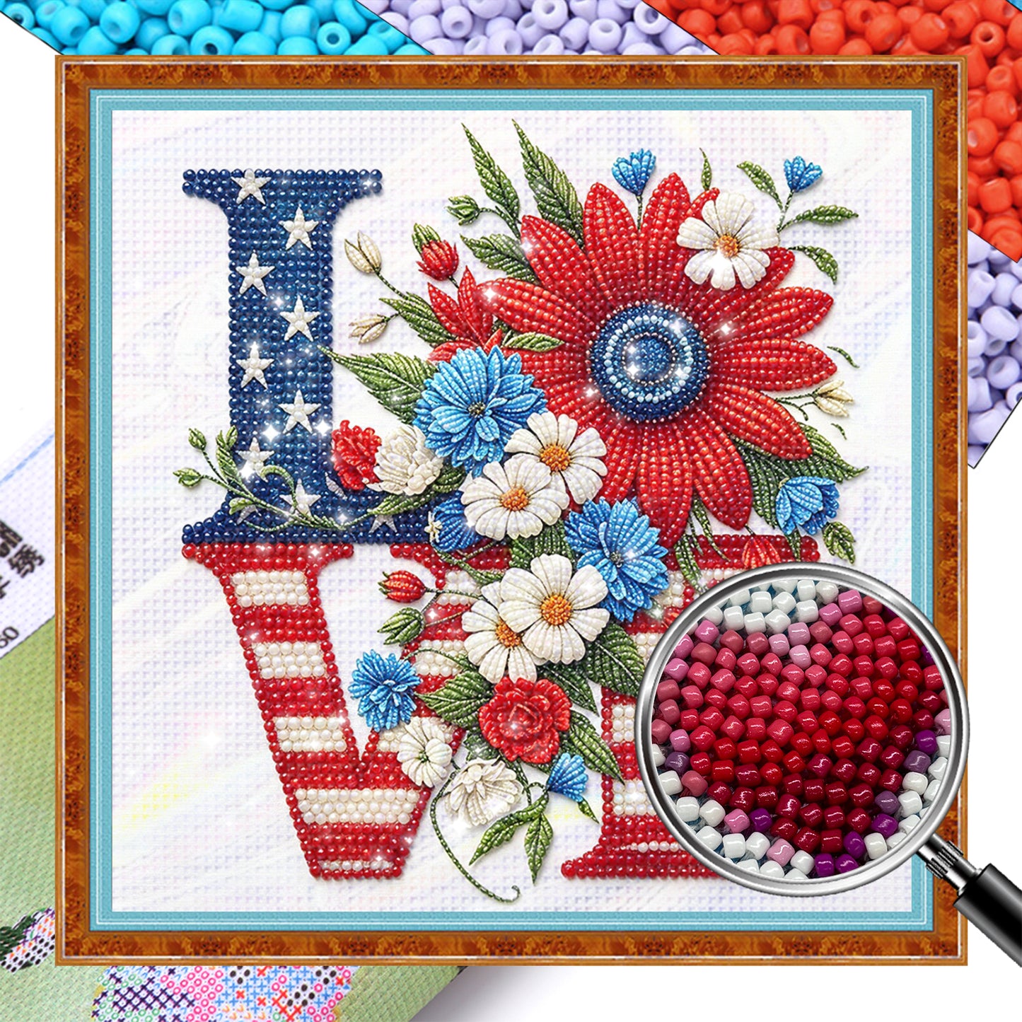 Independence Day - Partial 11CT Stamped Cross Stitch - Bead Embroidery 36x36CM/14.17x14.17in