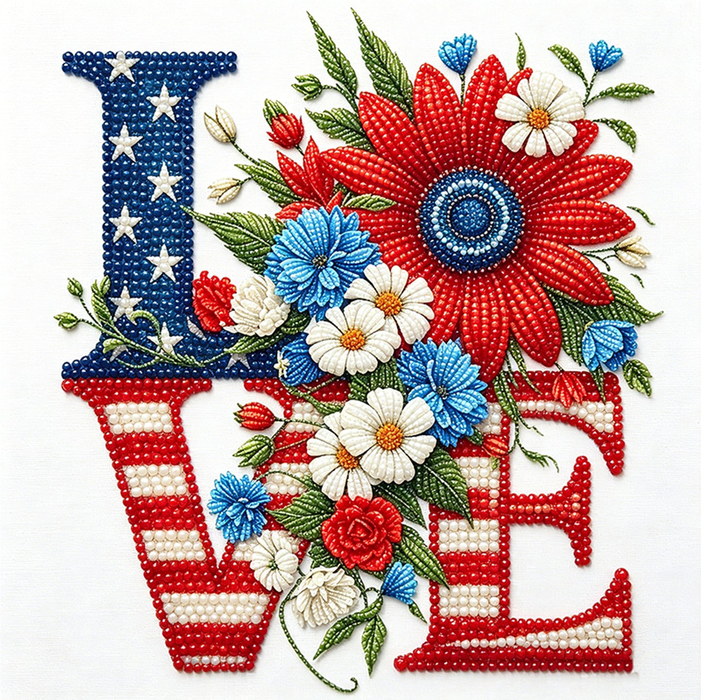 Independence Day - Partial 11CT Stamped Cross Stitch - Bead Embroidery 36x36CM/14.17x14.17in