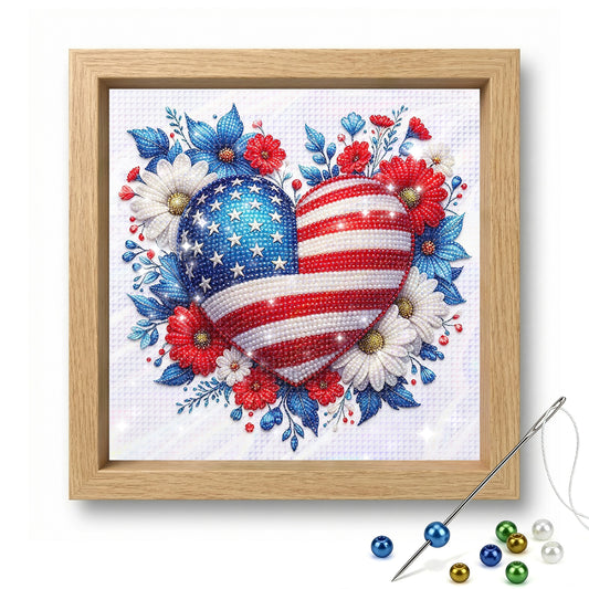 Independence Day - Partial 11CT Stamped Cross Stitch - Bead Embroidery 36x36CM/14.17x14.17in