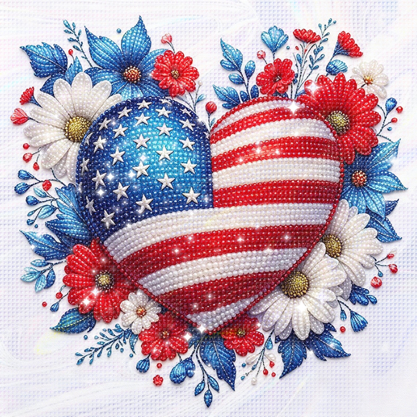 Independence Day - Partial 11CT Stamped Cross Stitch - Bead Embroidery 36x36CM/14.17x14.17in