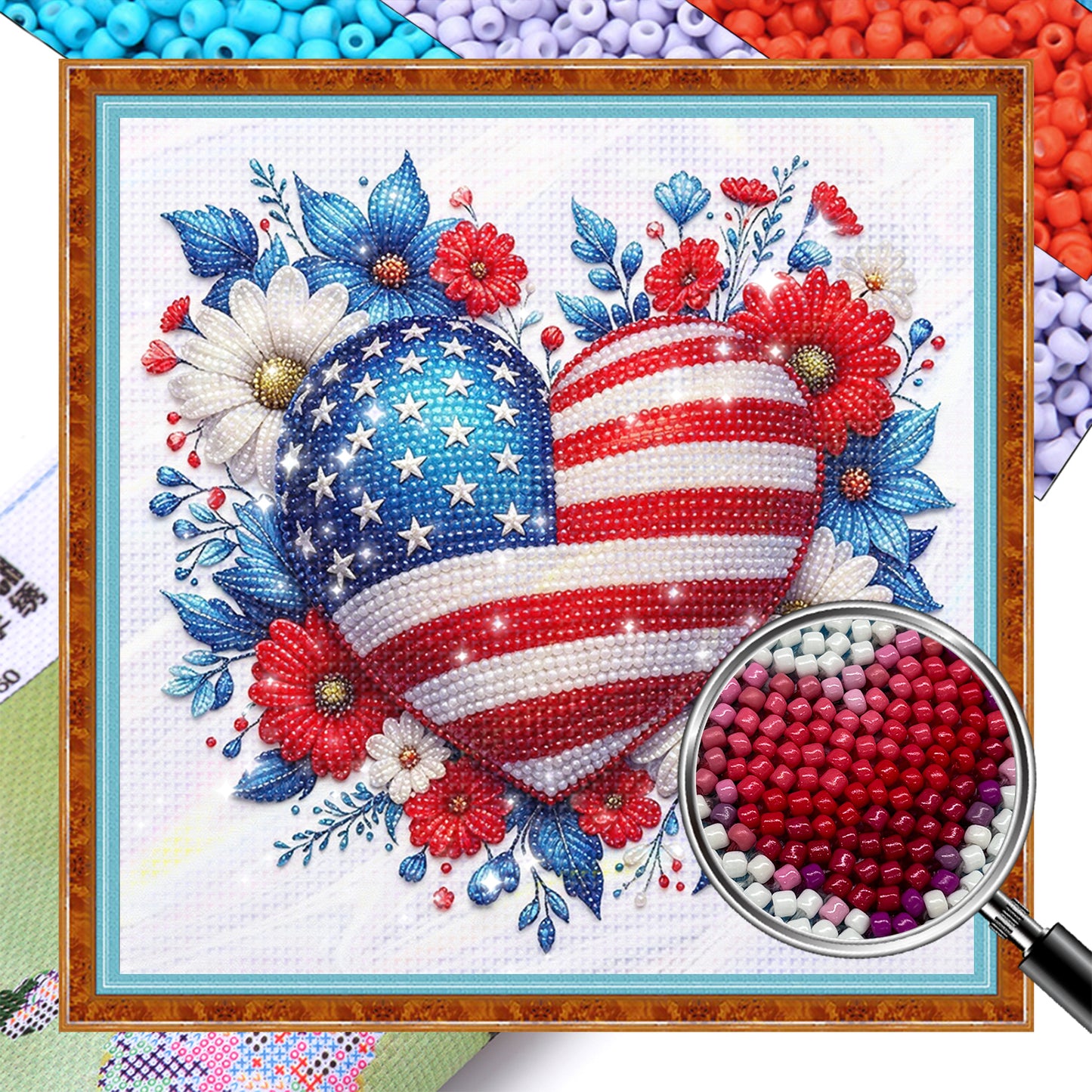 Independence Day - Partial 11CT Stamped Cross Stitch - Bead Embroidery 36x36CM/14.17x14.17in