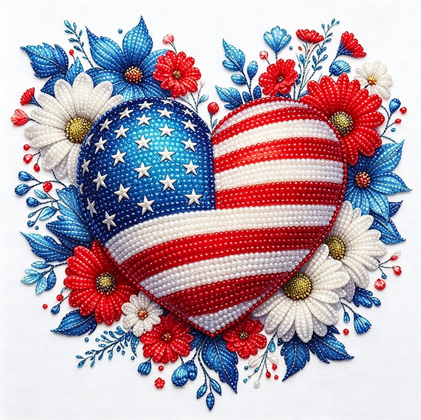 Independence Day - Partial 11CT Stamped Cross Stitch - Bead Embroidery 36x36CM/14.17x14.17in