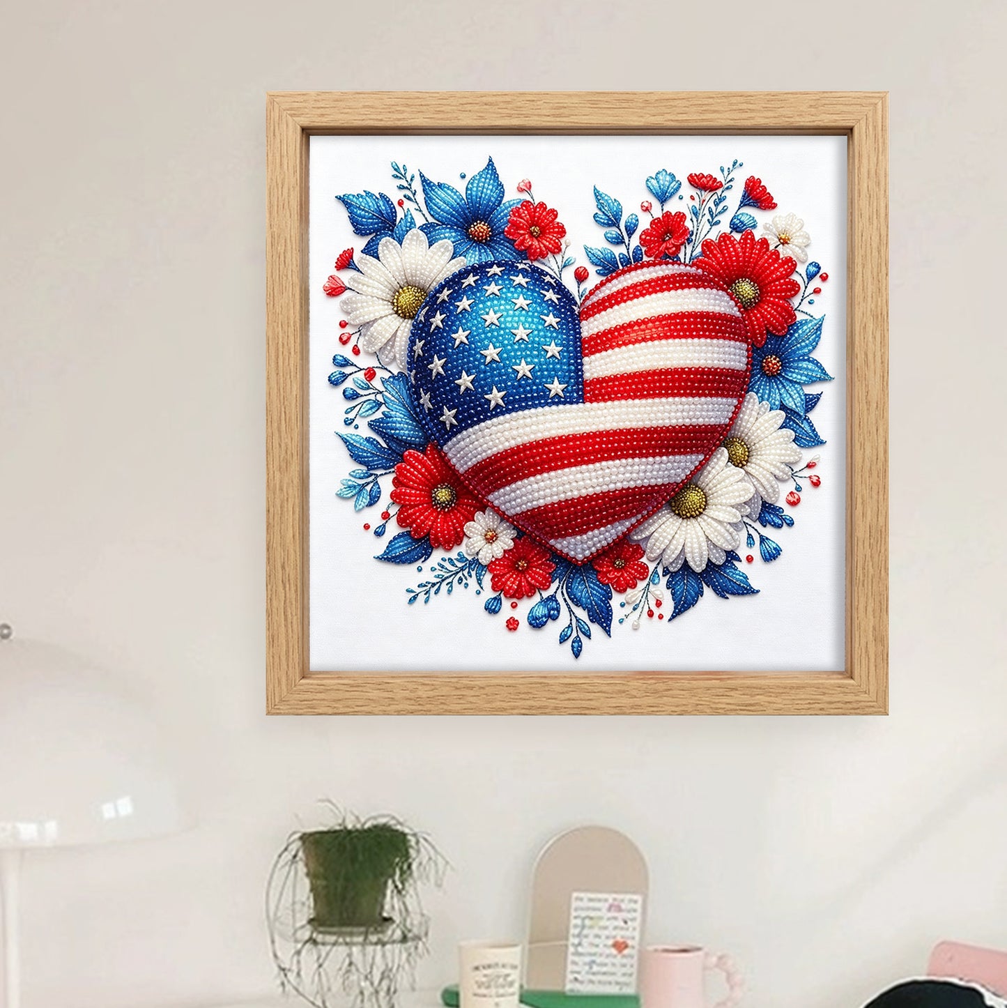 Independence Day - Partial 11CT Stamped Cross Stitch - Bead Embroidery 36x36CM/14.17x14.17in