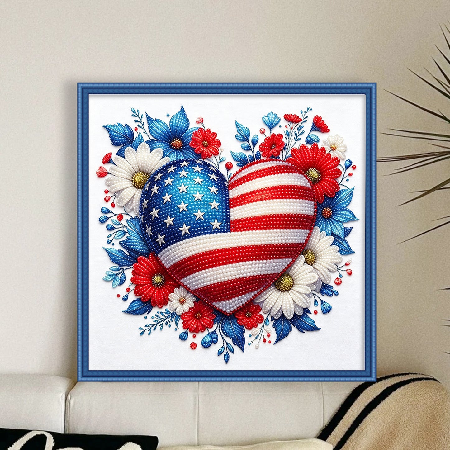 Independence Day - Partial 11CT Stamped Cross Stitch - Bead Embroidery 36x36CM/14.17x14.17in