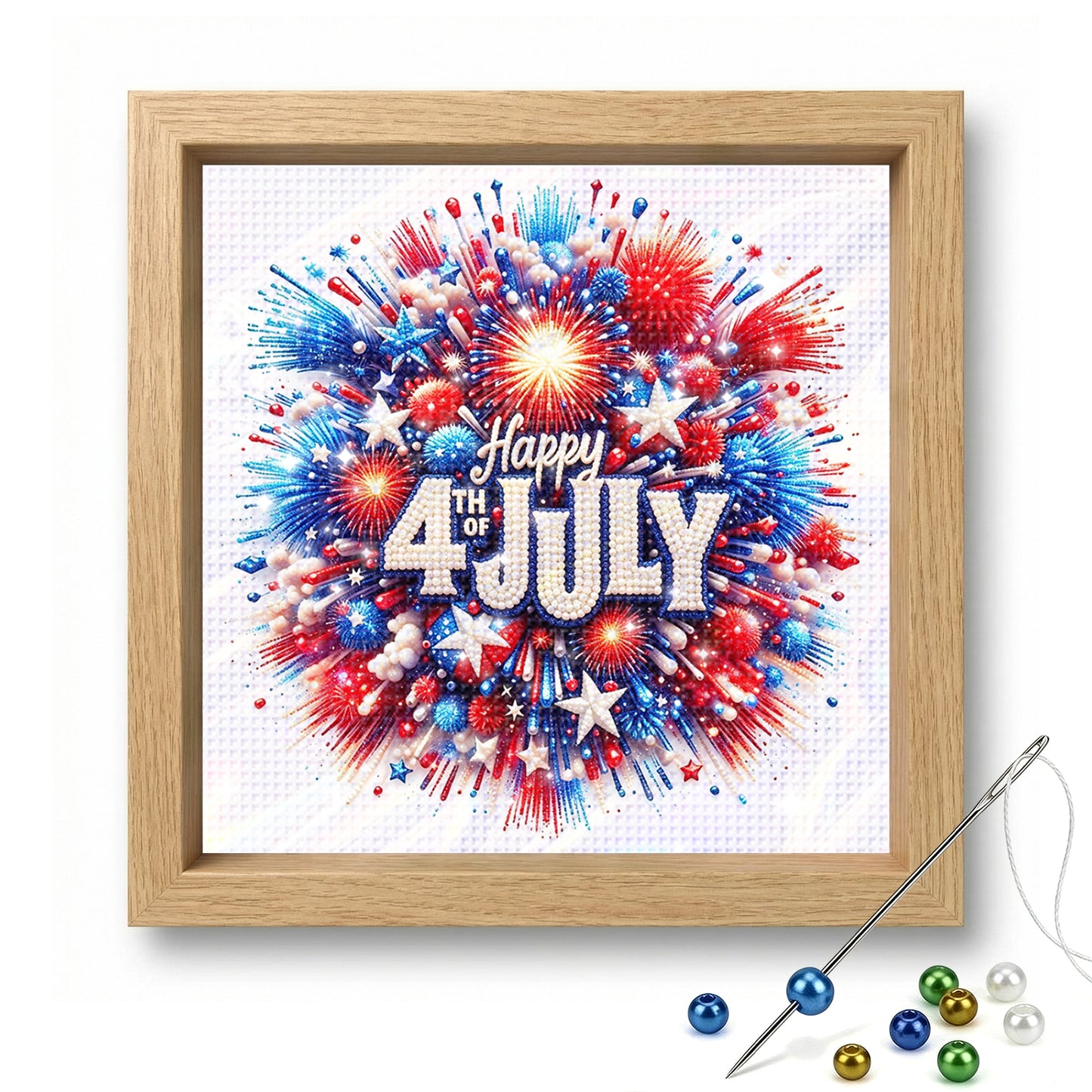 Independence Day - Partial 11CT Stamped Cross Stitch - Bead Embroidery 36x36CM/14.17x14.17in