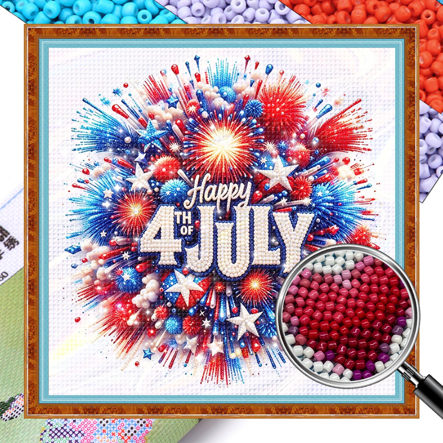 Independence Day - Partial 11CT Stamped Cross Stitch - Bead Embroidery 36x36CM/14.17x14.17in