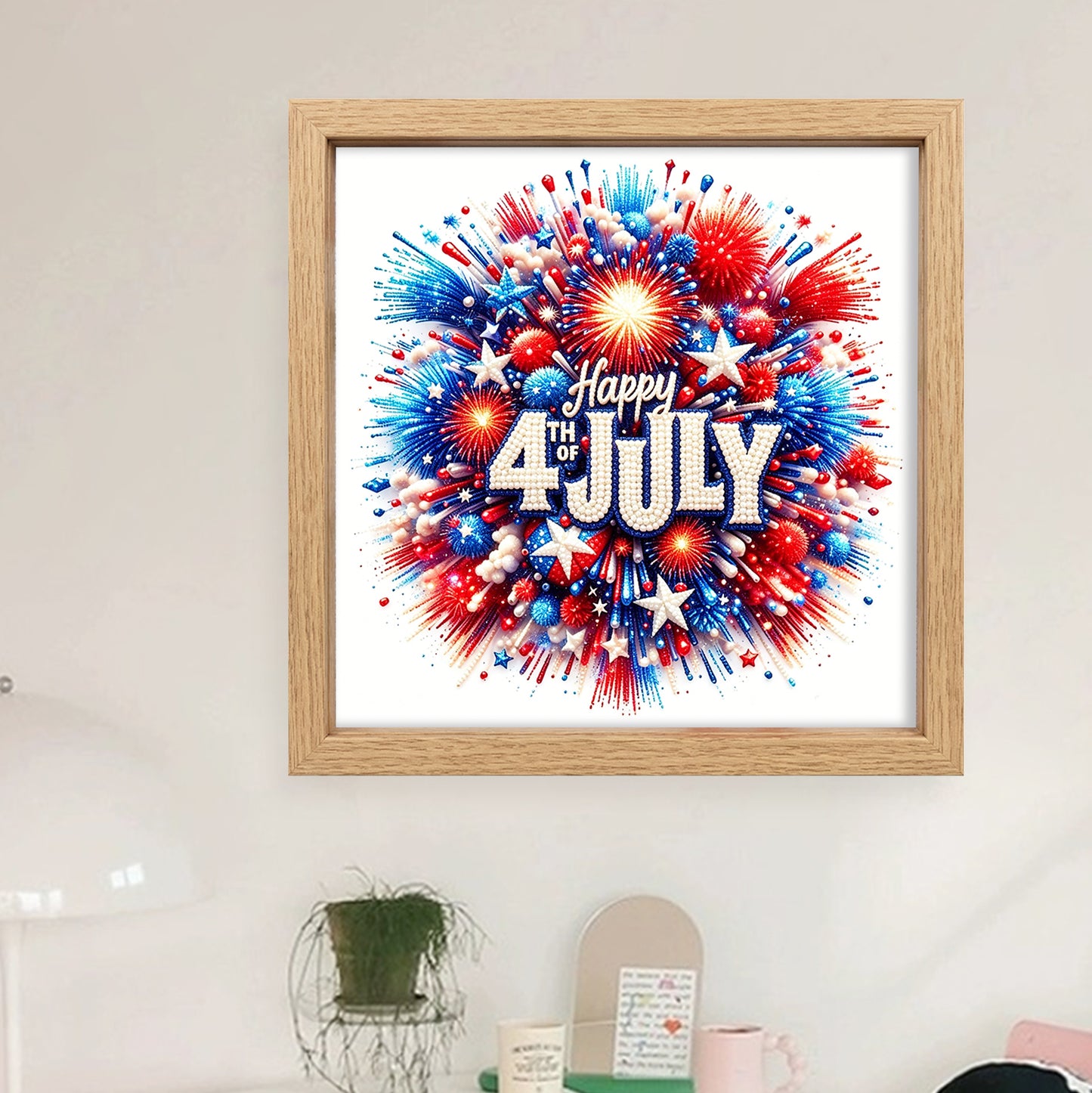 Independence Day - Partial 11CT Stamped Cross Stitch - Bead Embroidery 36x36CM/14.17x14.17in
