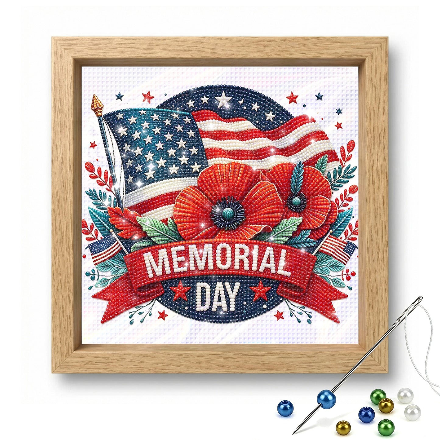 Independence Day - Partial 11CT Stamped Cross Stitch - Bead Embroidery 36x36CM/14.17x14.17in