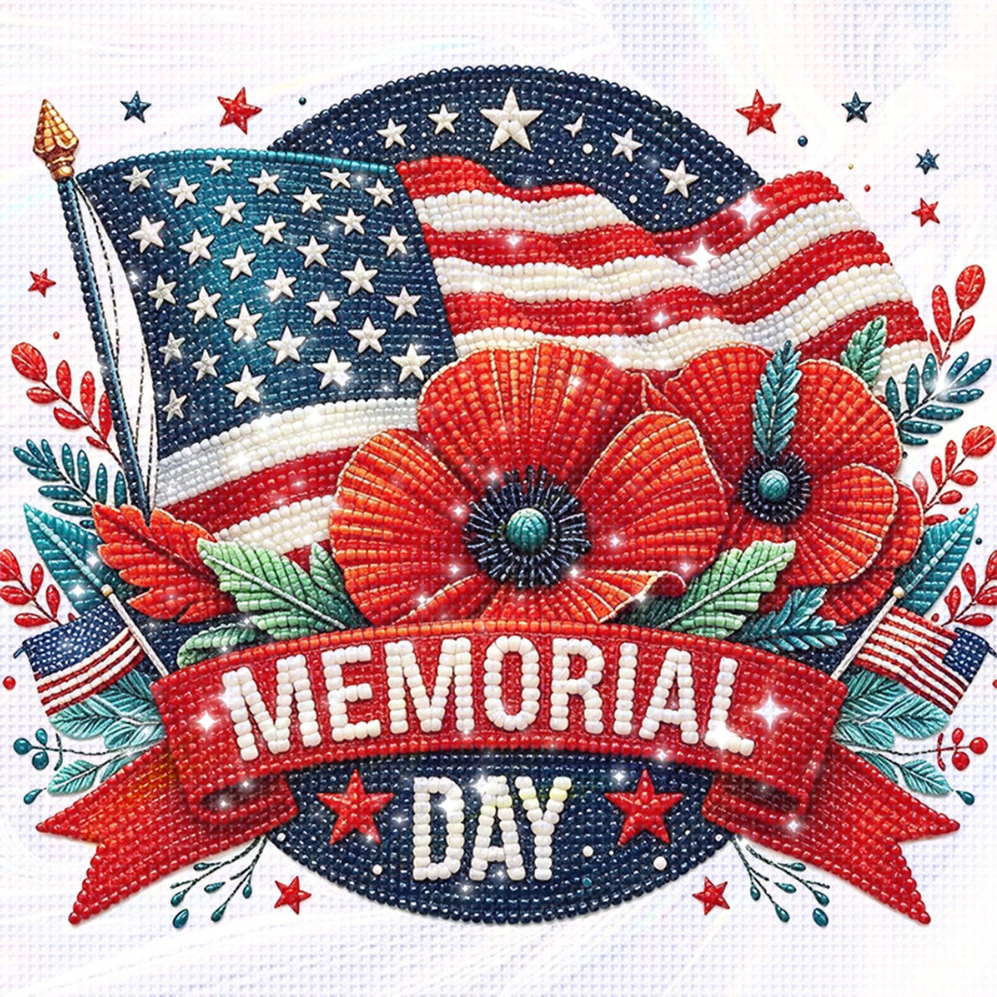 Independence Day - Partial 11CT Stamped Cross Stitch - Bead Embroidery 36x36CM/14.17x14.17in