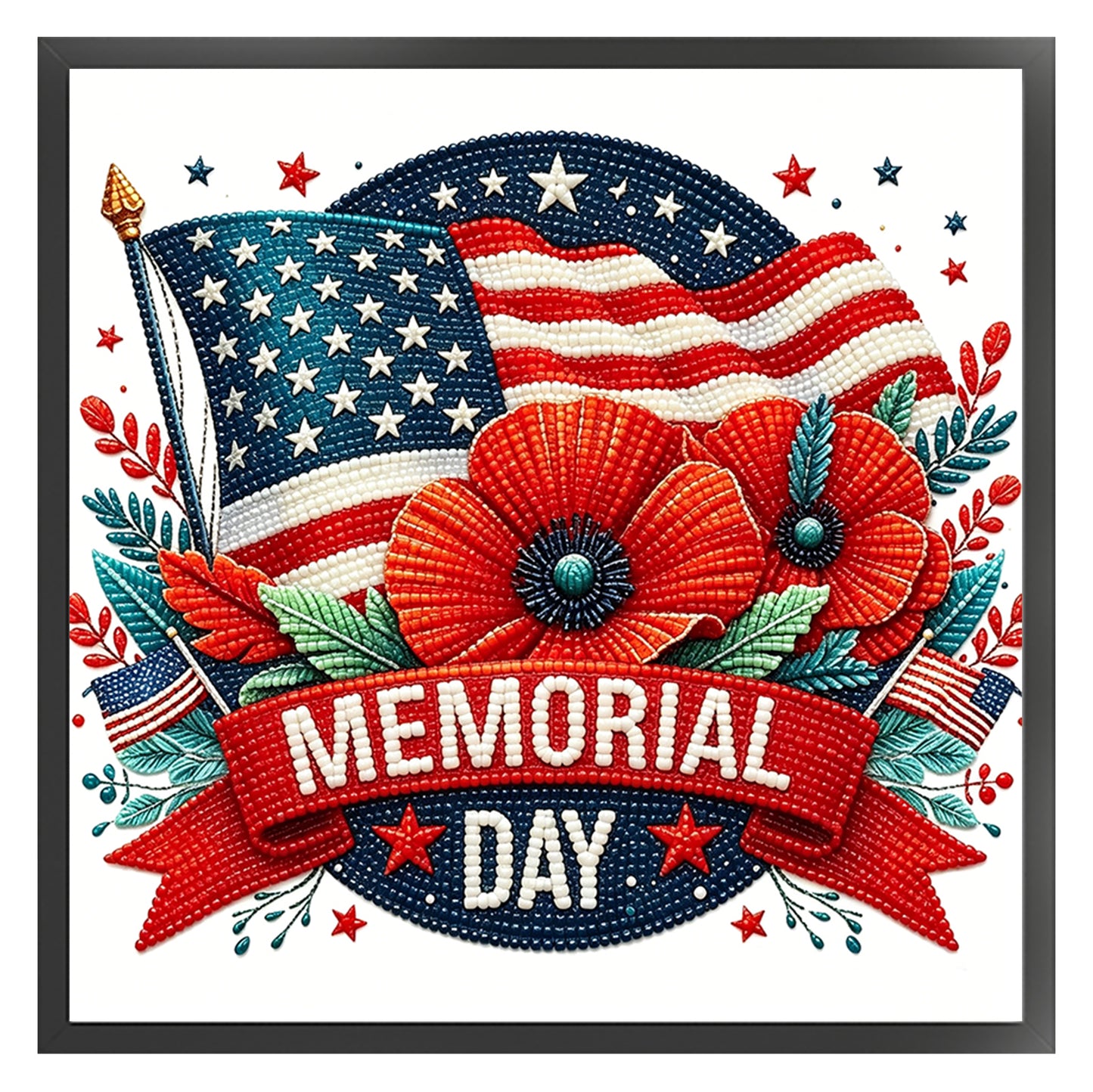 Independence Day - Partial 11CT Stamped Cross Stitch - Bead Embroidery 36x36CM/14.17x14.17in