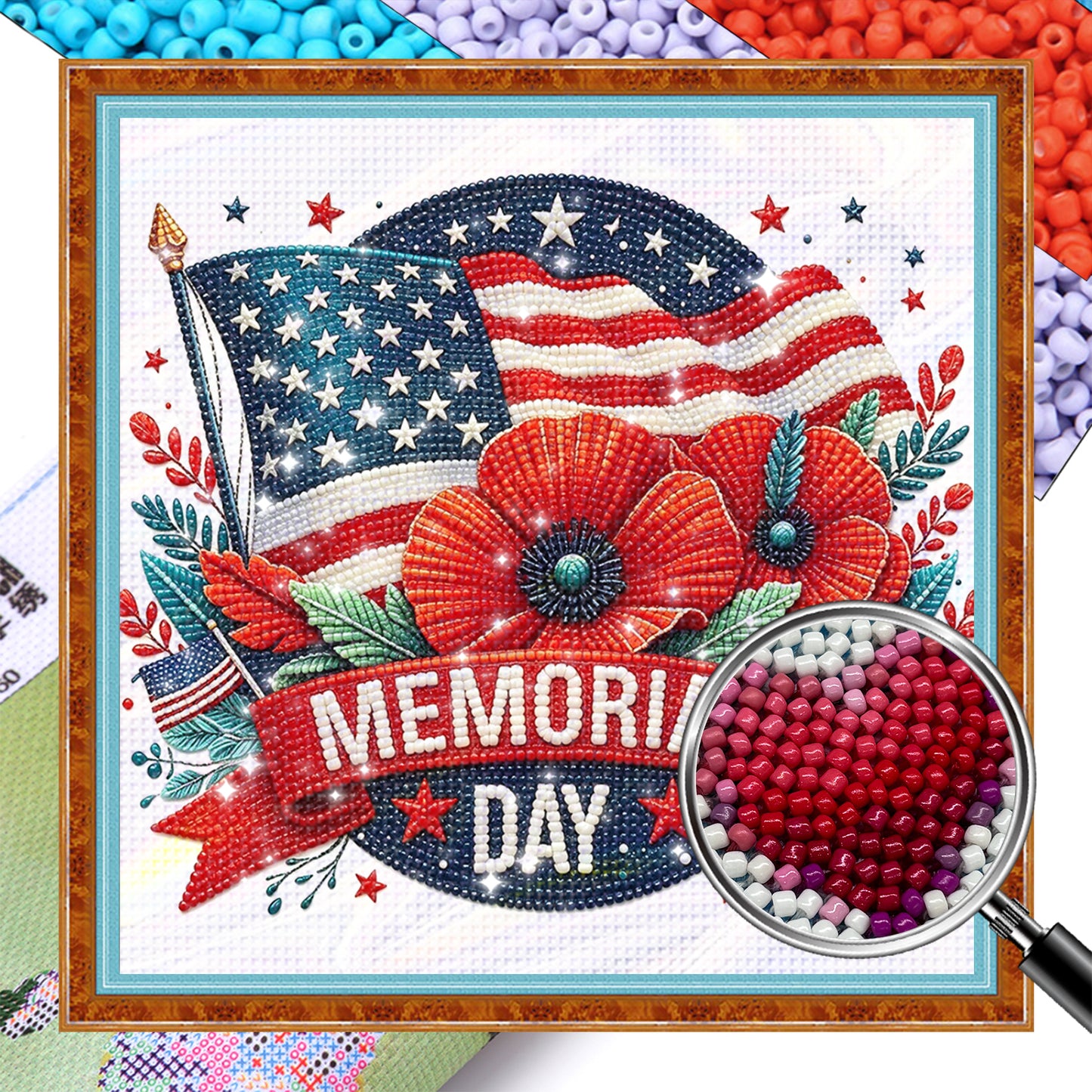 Independence Day - Partial 11CT Stamped Cross Stitch - Bead Embroidery 36x36CM/14.17x14.17in
