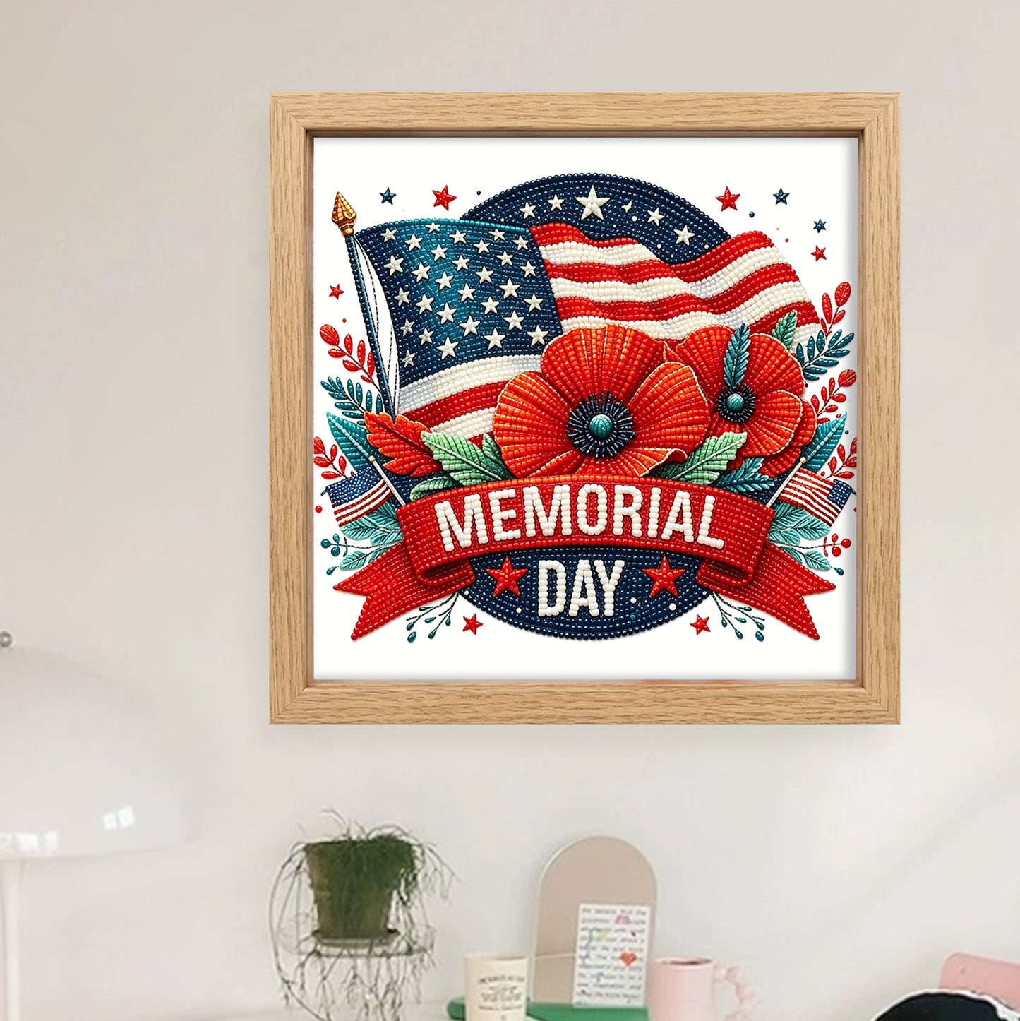 Independence Day - Partial 11CT Stamped Cross Stitch - Bead Embroidery 36x36CM/14.17x14.17in
