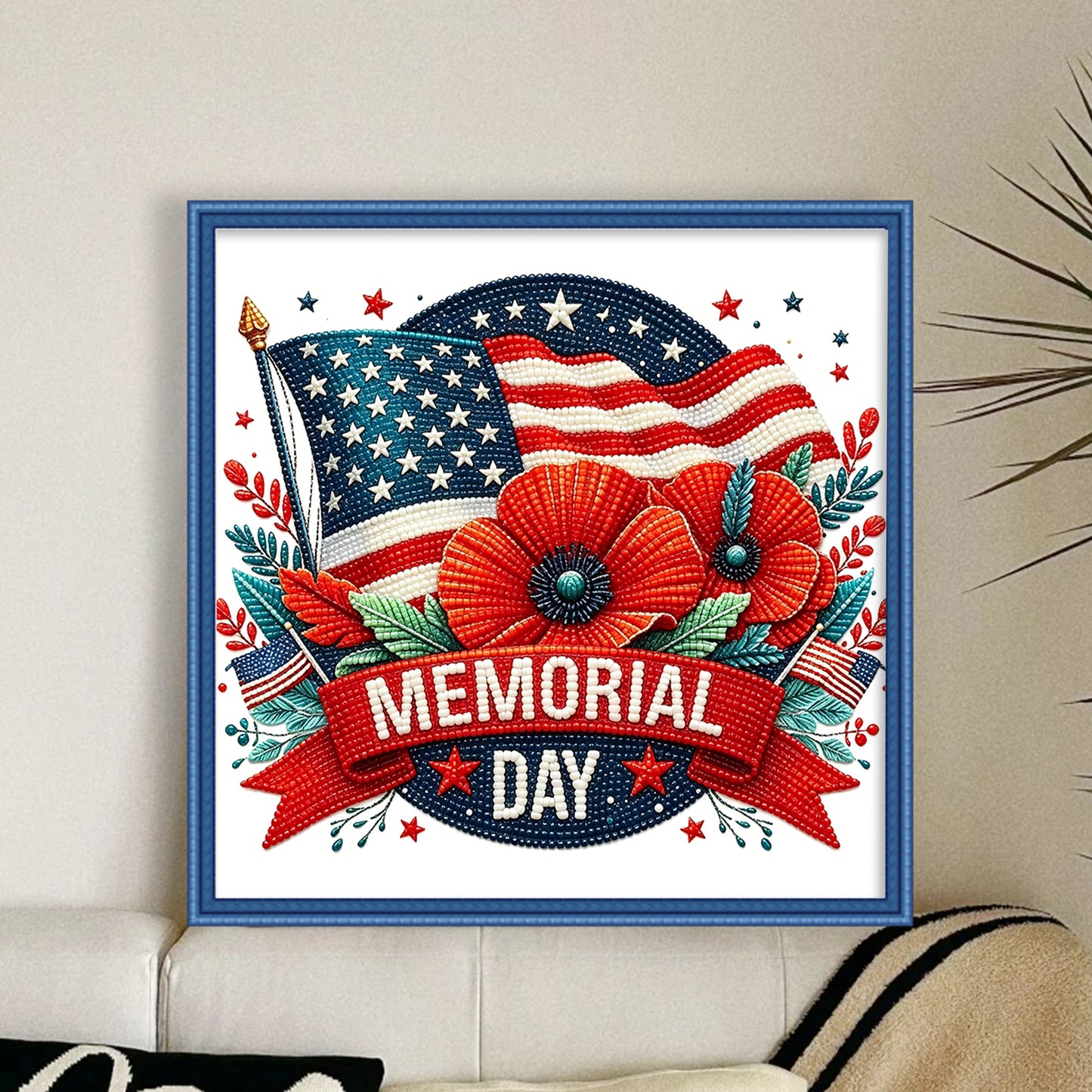 Independence Day - Partial 11CT Stamped Cross Stitch - Bead Embroidery 36x36CM/14.17x14.17in