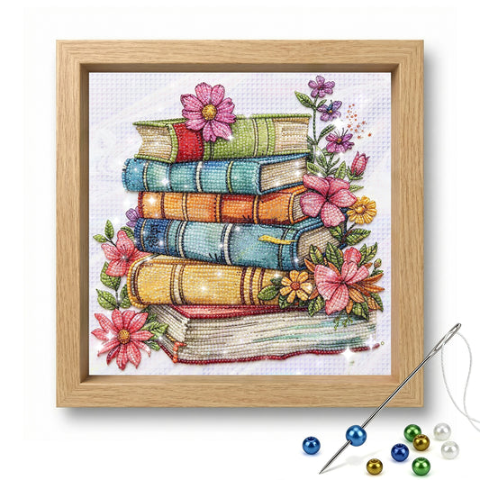 Vintage Book Bouquet - Partial 11CT Stamped Cross Stitch - Bead Embroidery 36x36CM/14.17x14.17in