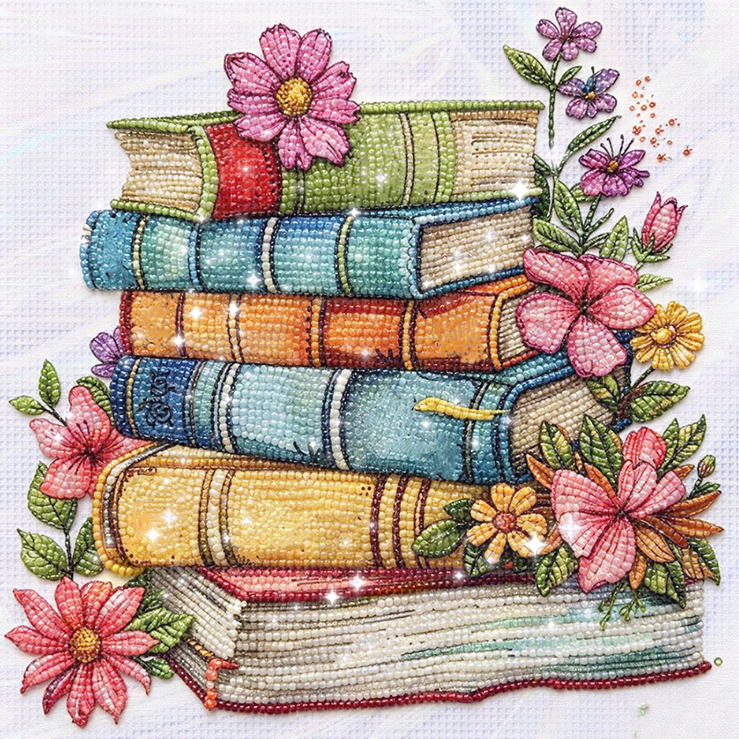 Vintage Book Bouquet - Partial 11CT Stamped Cross Stitch - Bead Embroidery 36x36CM/14.17x14.17in