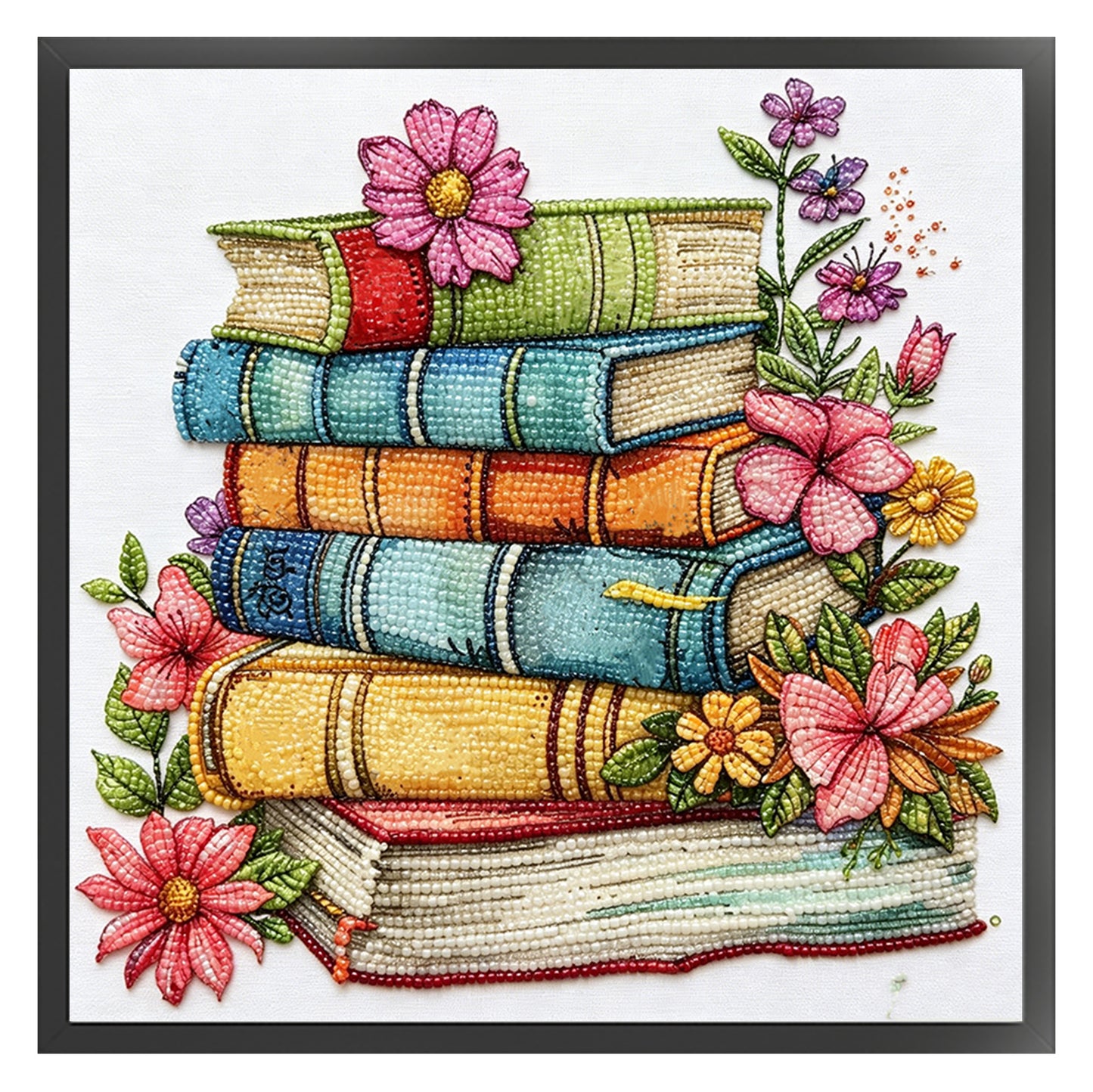 Vintage Book Bouquet - Partial 11CT Stamped Cross Stitch - Bead Embroidery 36x36CM/14.17x14.17in