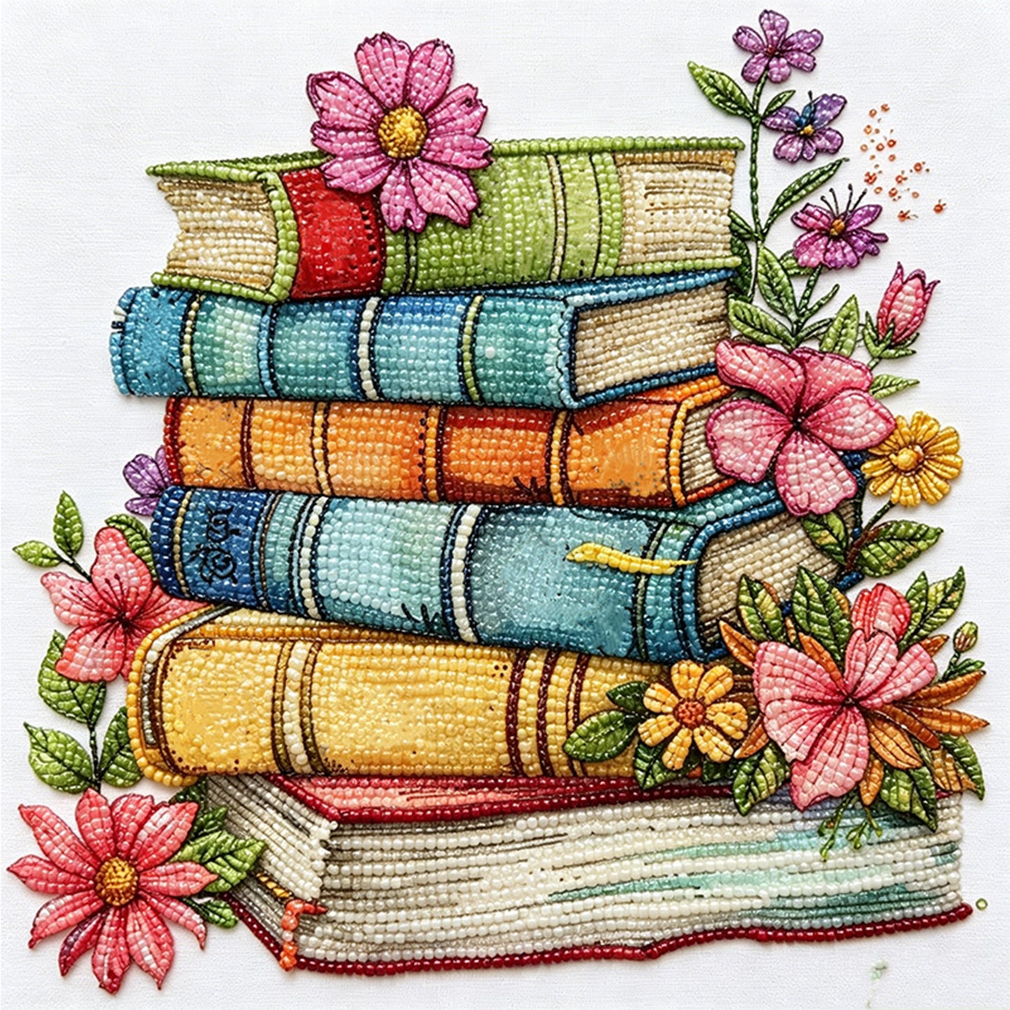 Vintage Book Bouquet - Partial 11CT Stamped Cross Stitch - Bead Embroidery 36x36CM/14.17x14.17in