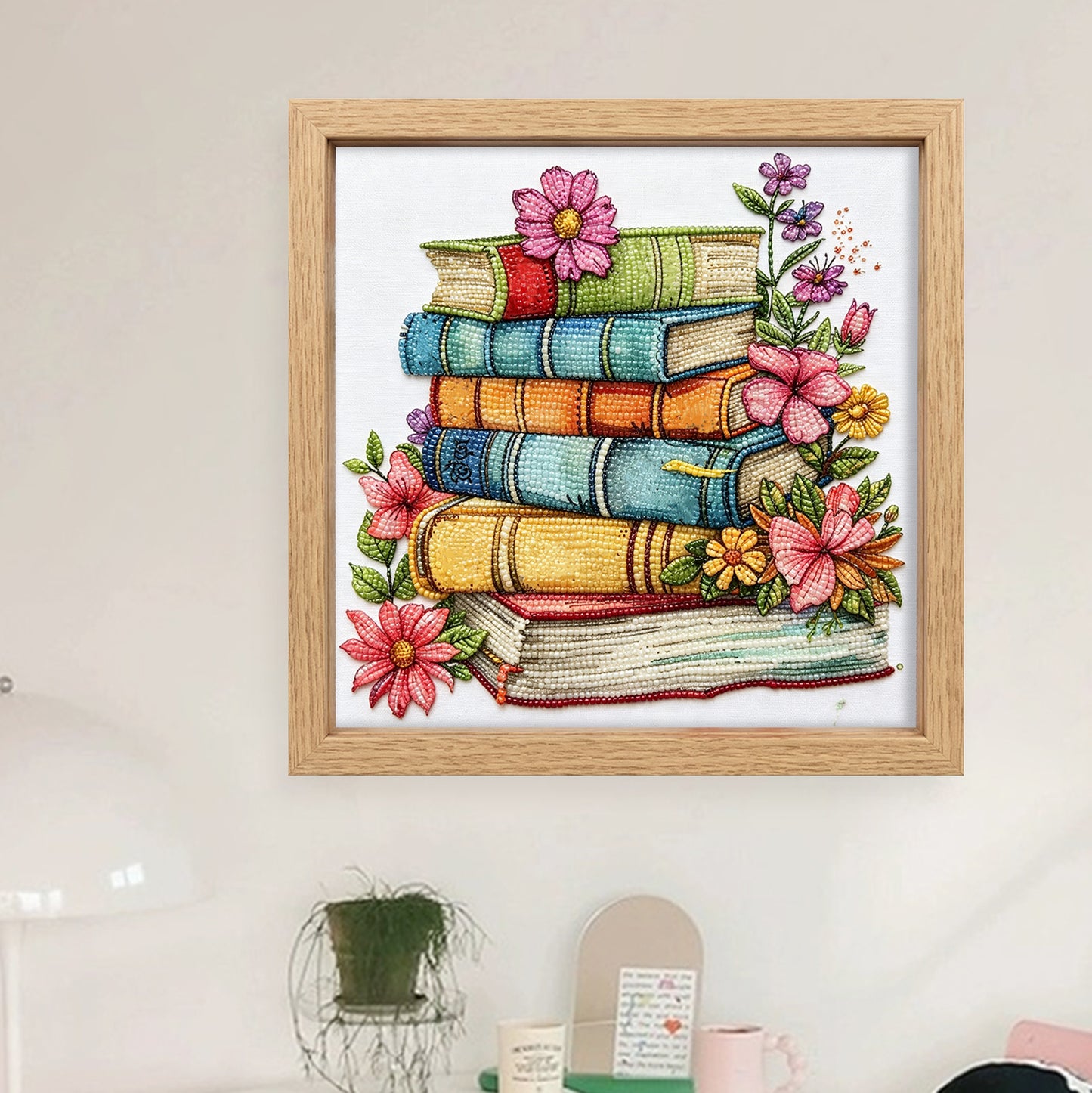 Vintage Book Bouquet - Partial 11CT Stamped Cross Stitch - Bead Embroidery 36x36CM/14.17x14.17in
