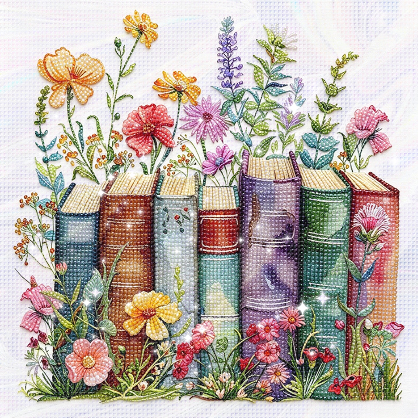 Books Wildflowers - Partial 11CT Stamped Cross Stitch - Bead Embroidery 36x36CM/14.17x14.17in