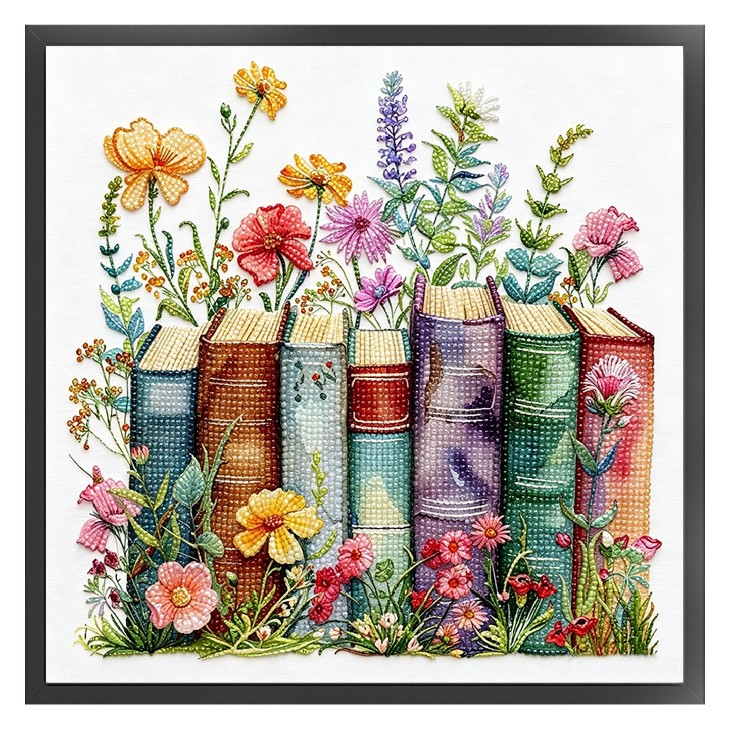 Books Wildflowers - Partial 11CT Stamped Cross Stitch - Bead Embroidery 36x36CM/14.17x14.17in