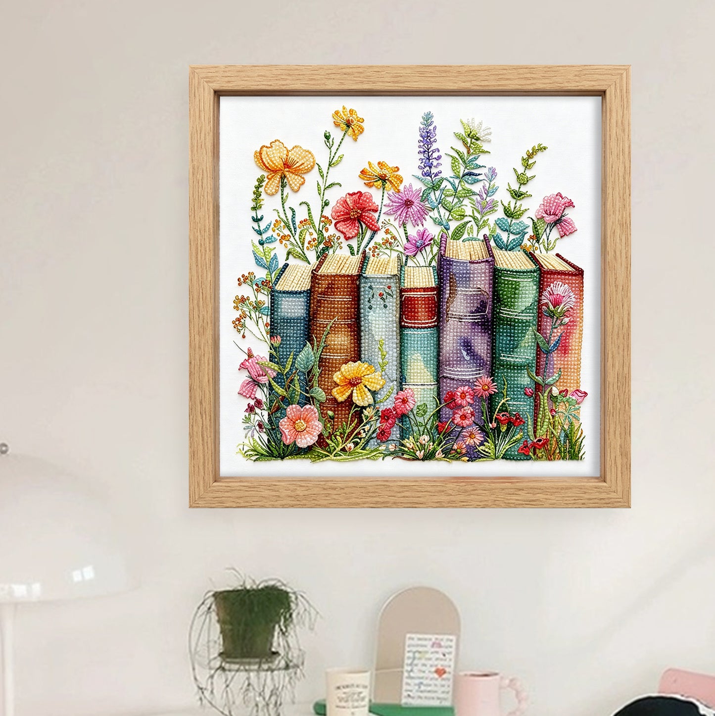 Books Wildflowers - Partial 11CT Stamped Cross Stitch - Bead Embroidery 36x36CM/14.17x14.17in