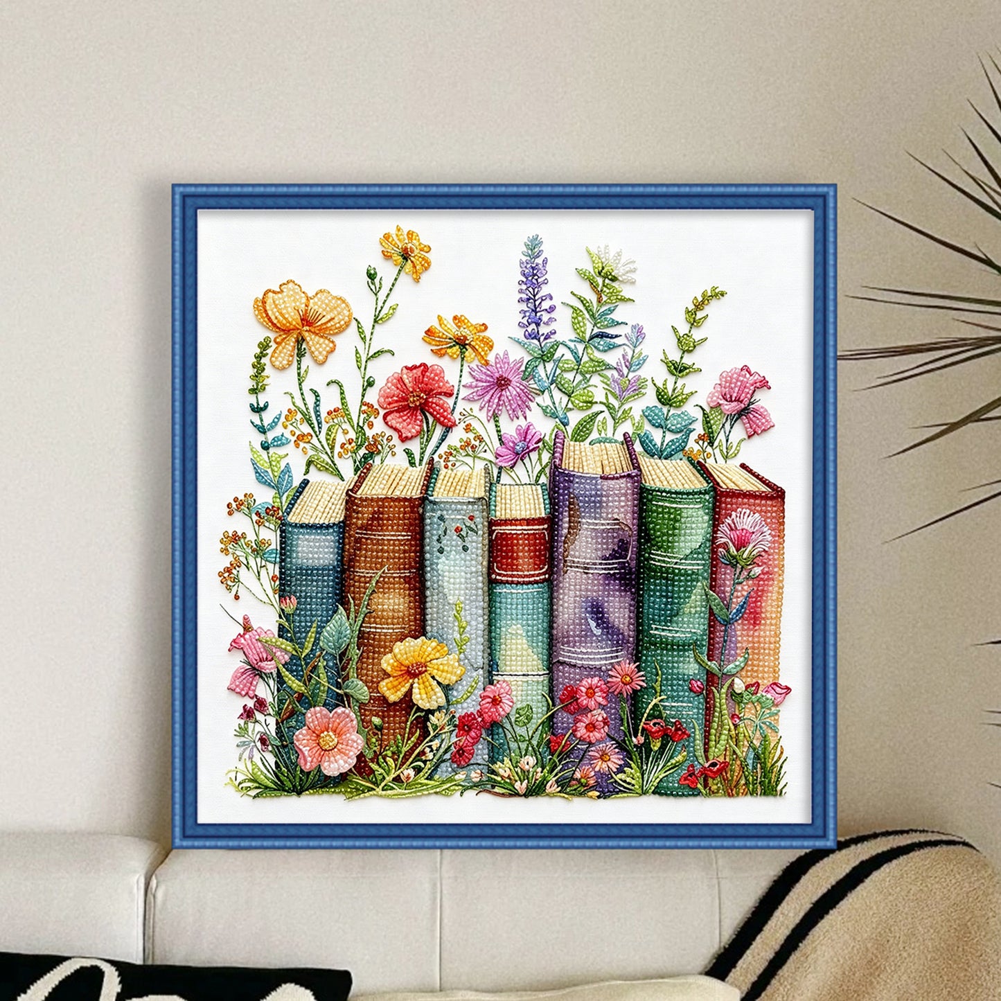 Books Wildflowers - Partial 11CT Stamped Cross Stitch - Bead Embroidery 36x36CM/14.17x14.17in