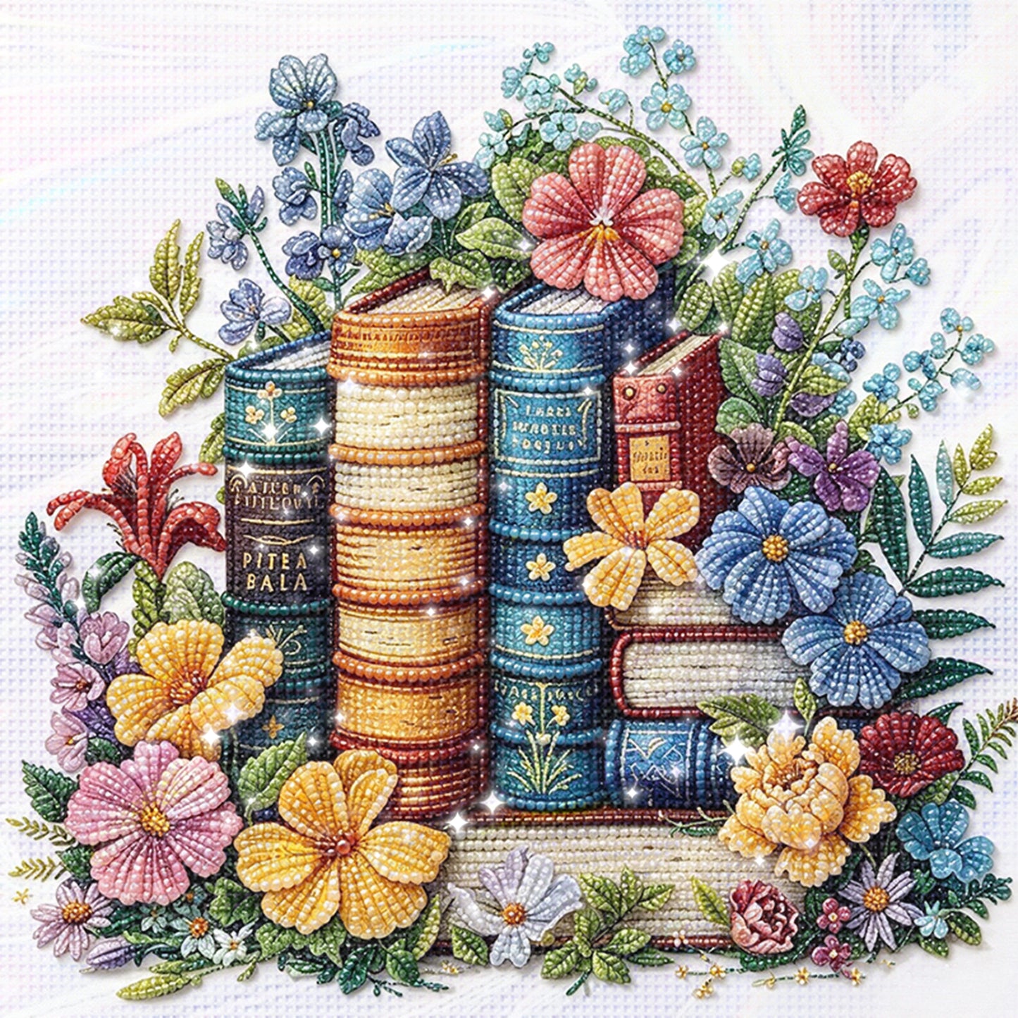 Whimsical Book Garden - Partial 11CT Stamped Cross Stitch - Bead Embroidery 36x36CM/14.17x14.17in