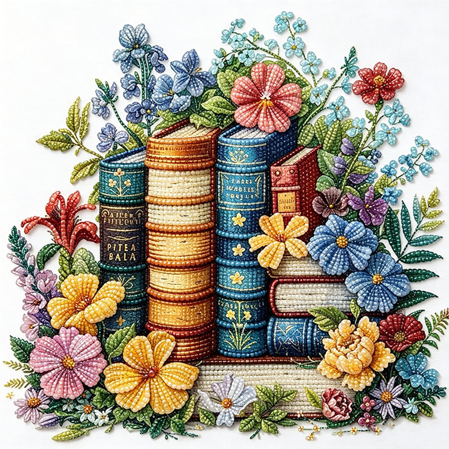 Whimsical Book Garden - Partial 11CT Stamped Cross Stitch - Bead Embroidery 36x36CM/14.17x14.17in