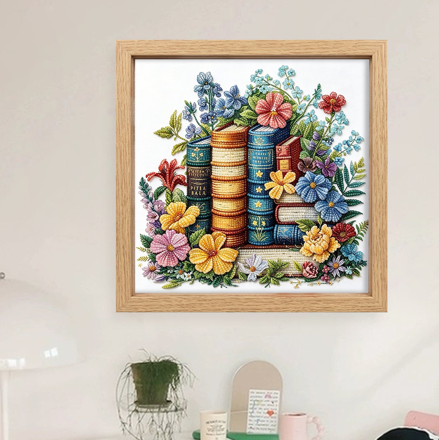 Whimsical Book Garden - Partial 11CT Stamped Cross Stitch - Bead Embroidery 36x36CM/14.17x14.17in