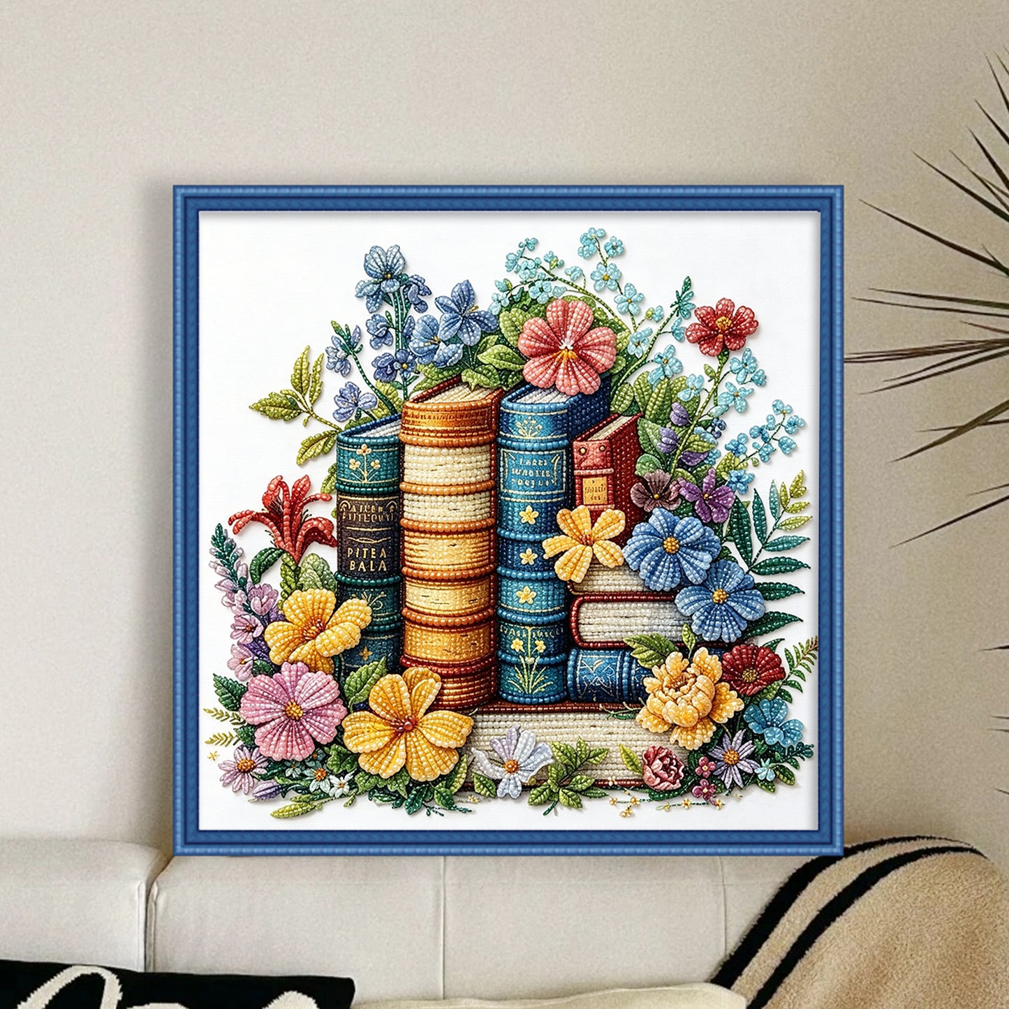 Whimsical Book Garden - Partial 11CT Stamped Cross Stitch - Bead Embroidery 36x36CM/14.17x14.17in