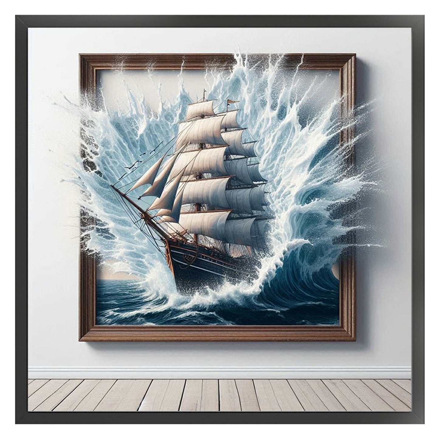 Photo Frame & Sailboat - Full 11CT Stamped Cross Stitch 40x40CM - Huacan