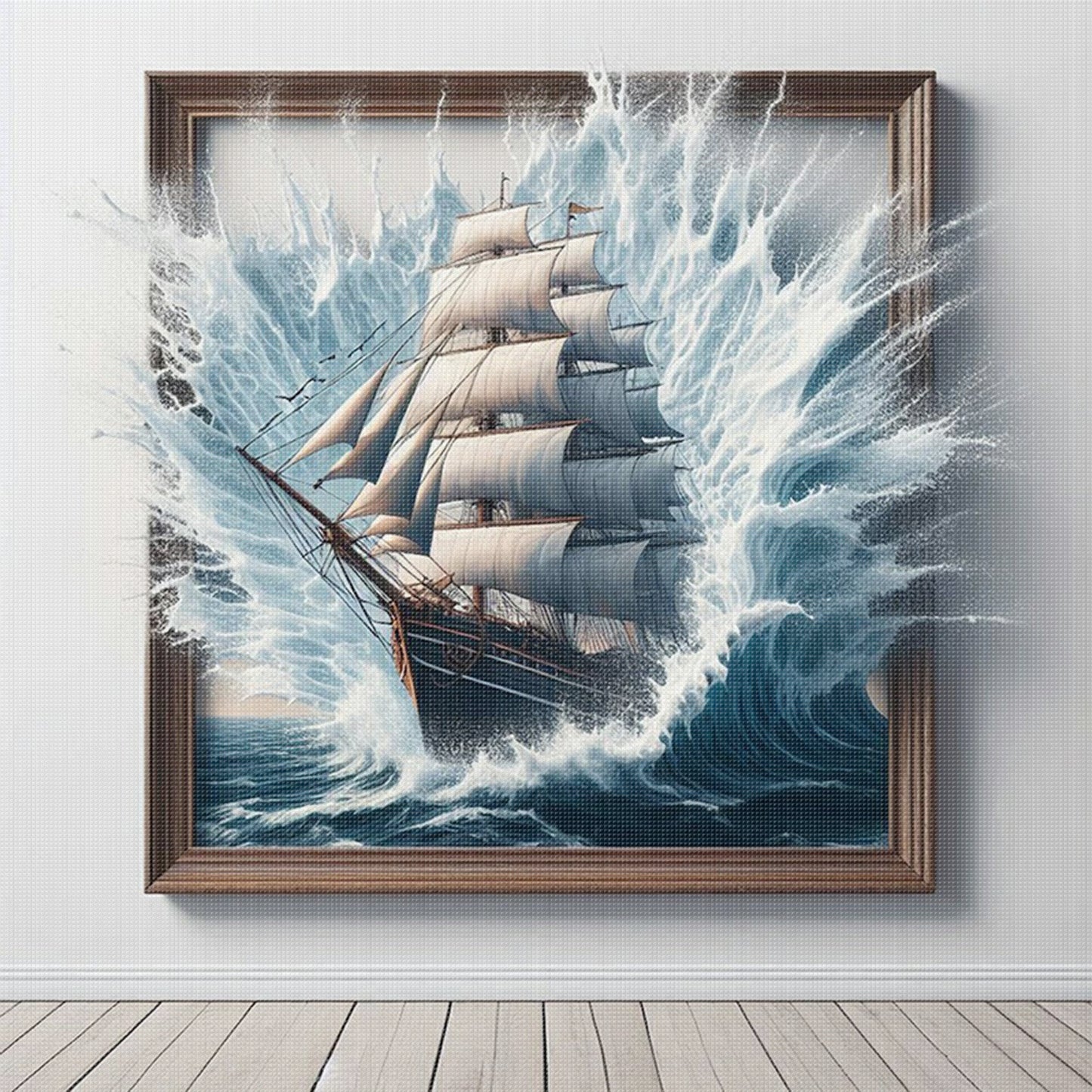 Photo Frame & Sailboat - Full 11CT Stamped Cross Stitch 40x40CM - Huacan