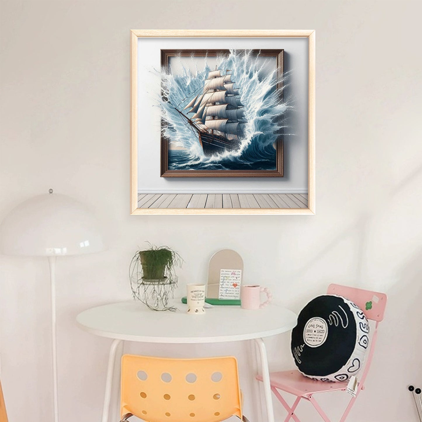 Photo Frame & Sailboat - Full 11CT Stamped Cross Stitch 40x40CM - Huacan