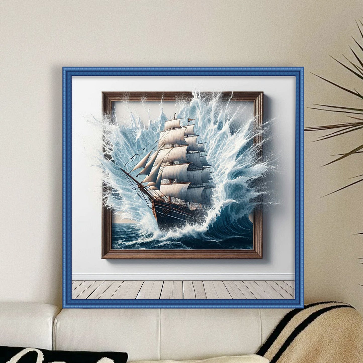 Photo Frame & Sailboat - Full 11CT Stamped Cross Stitch 40x40CM - Huacan