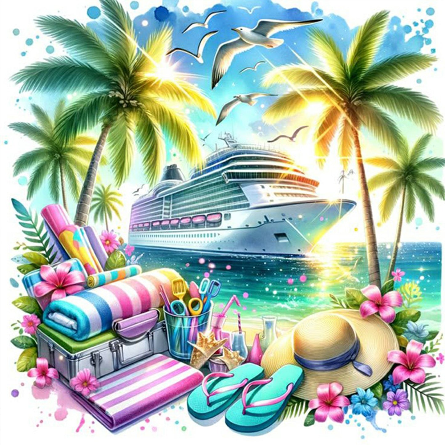 Ocean Cruise Ship - Full 11CT Stamped Cross Stitch 40x40CM - Huacan
