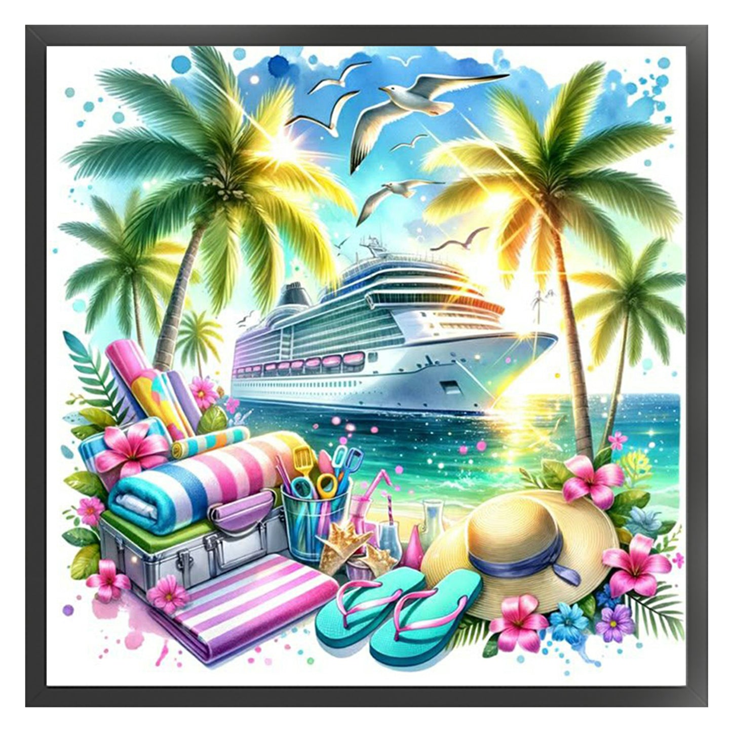 Ocean Cruise Ship - Full 11CT Stamped Cross Stitch 40x40CM - Huacan