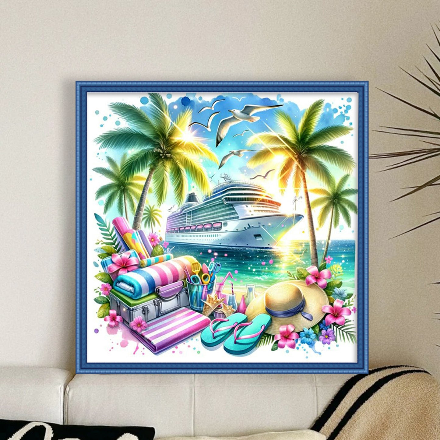 Ocean Cruise Ship - Full 11CT Stamped Cross Stitch 40x40CM - Huacan