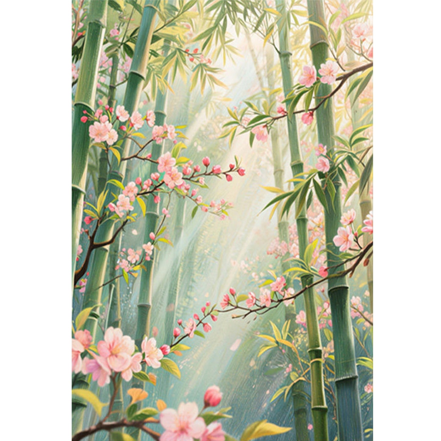 Bamboo Forest And Peach Blossoms - Full 11CT Stamped Cross Stitch 50x68CM - Mona Lisa