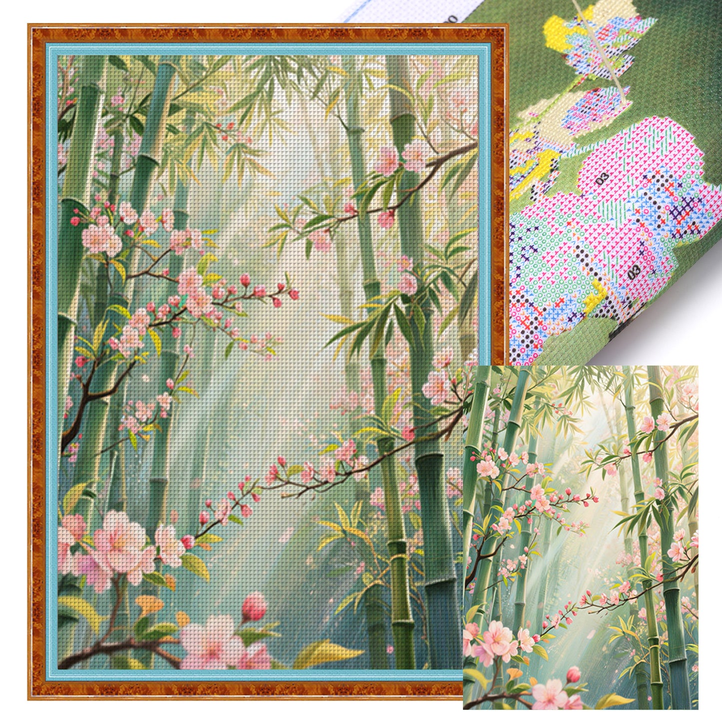 Bamboo Forest And Peach Blossoms - Full 11CT Stamped Cross Stitch 50x68CM - Mona Lisa