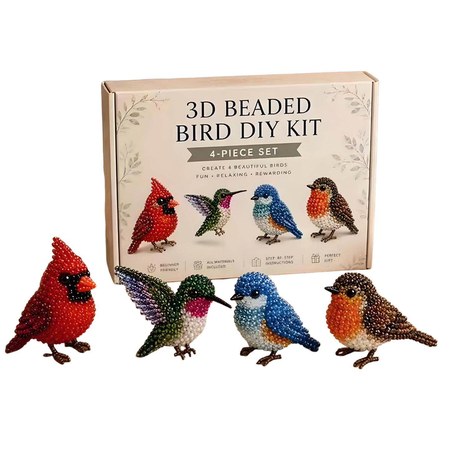 Backyard Birds DIY 3D Animals Bead Embroidery Kits Complete Accessories Cute Bead Craft Animal Set for Crafting Enthusiasts Girls Women Teens Adults