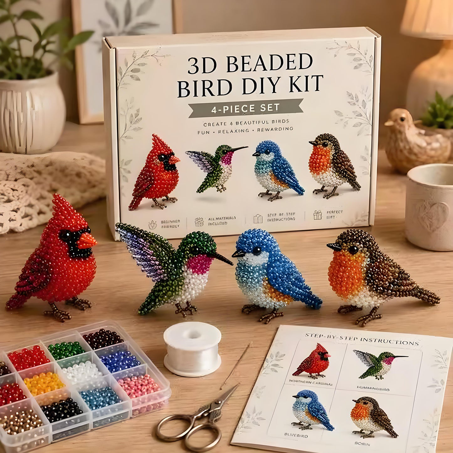 Backyard Birds DIY 3D Animals Bead Embroidery Kits Complete Accessories Cute Bead Craft Animal Set for Crafting Enthusiasts Girls Women Teens Adults