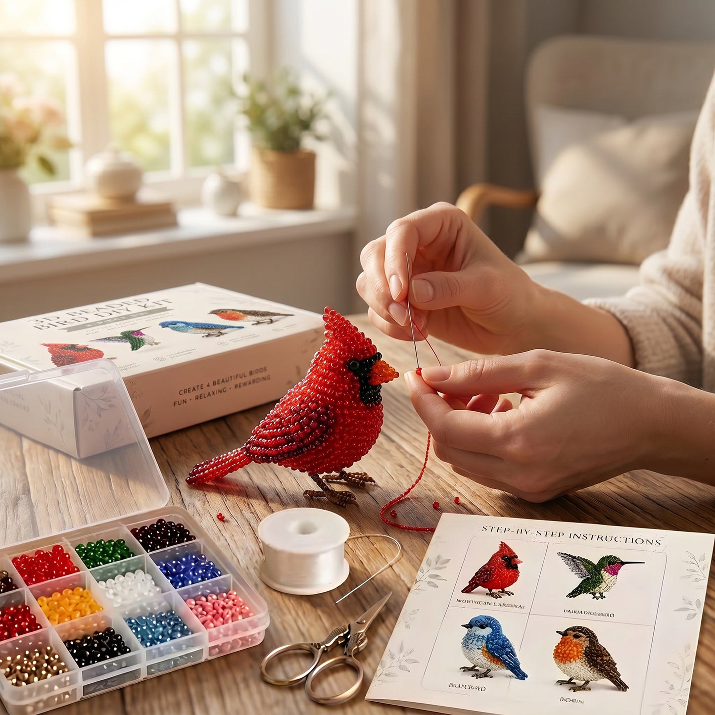Backyard Birds DIY 3D Animals Bead Embroidery Kits Complete Accessories Cute Bead Craft Animal Set for Crafting Enthusiasts Girls Women Teens Adults