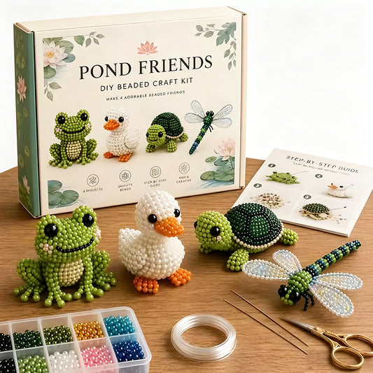 Pond Friends DIY 3D Animals Bead Embroidery Kits Complete Accessories Cute Bead Craft Animal Set for Crafting Enthusiasts Girls Women Teens Adults