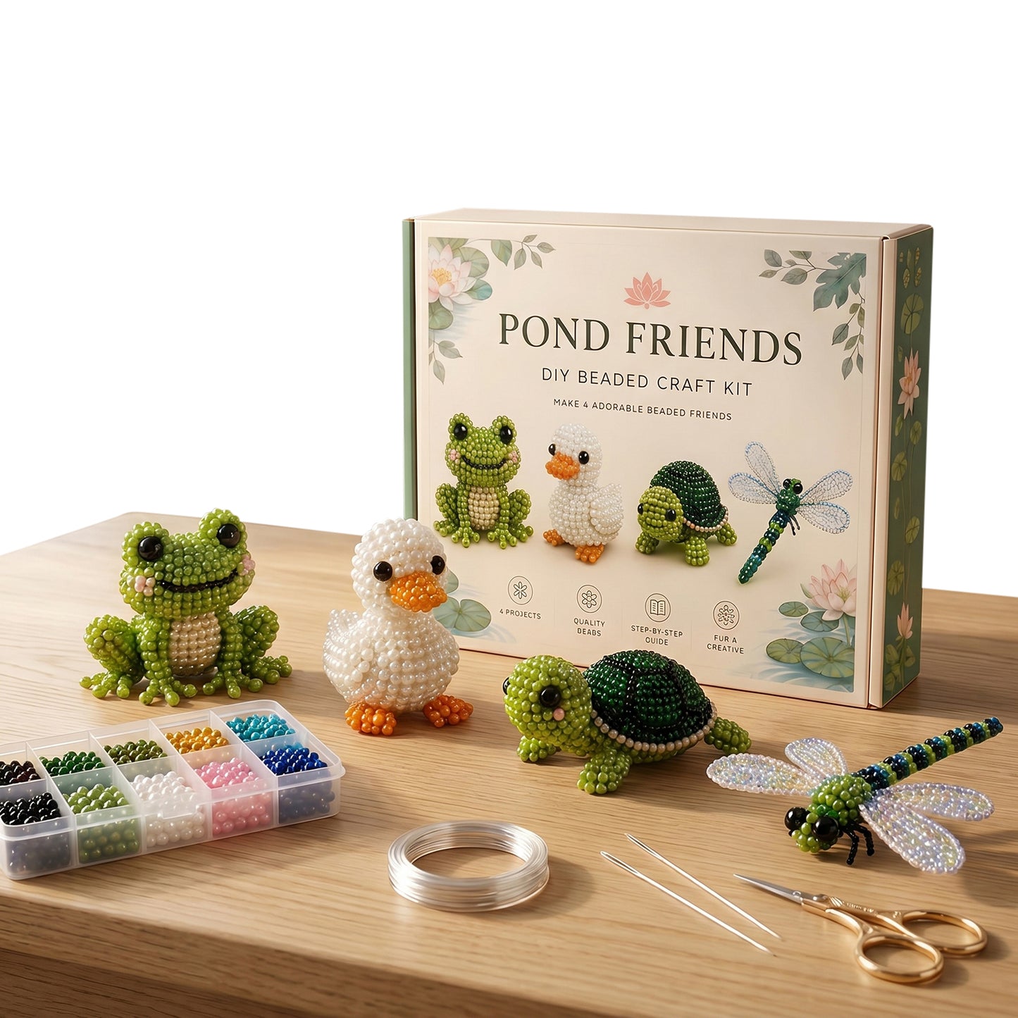 Pond Friends DIY 3D Animals Bead Embroidery Kits Complete Accessories Cute Bead Craft Animal Set for Crafting Enthusiasts Girls Women Teens Adults