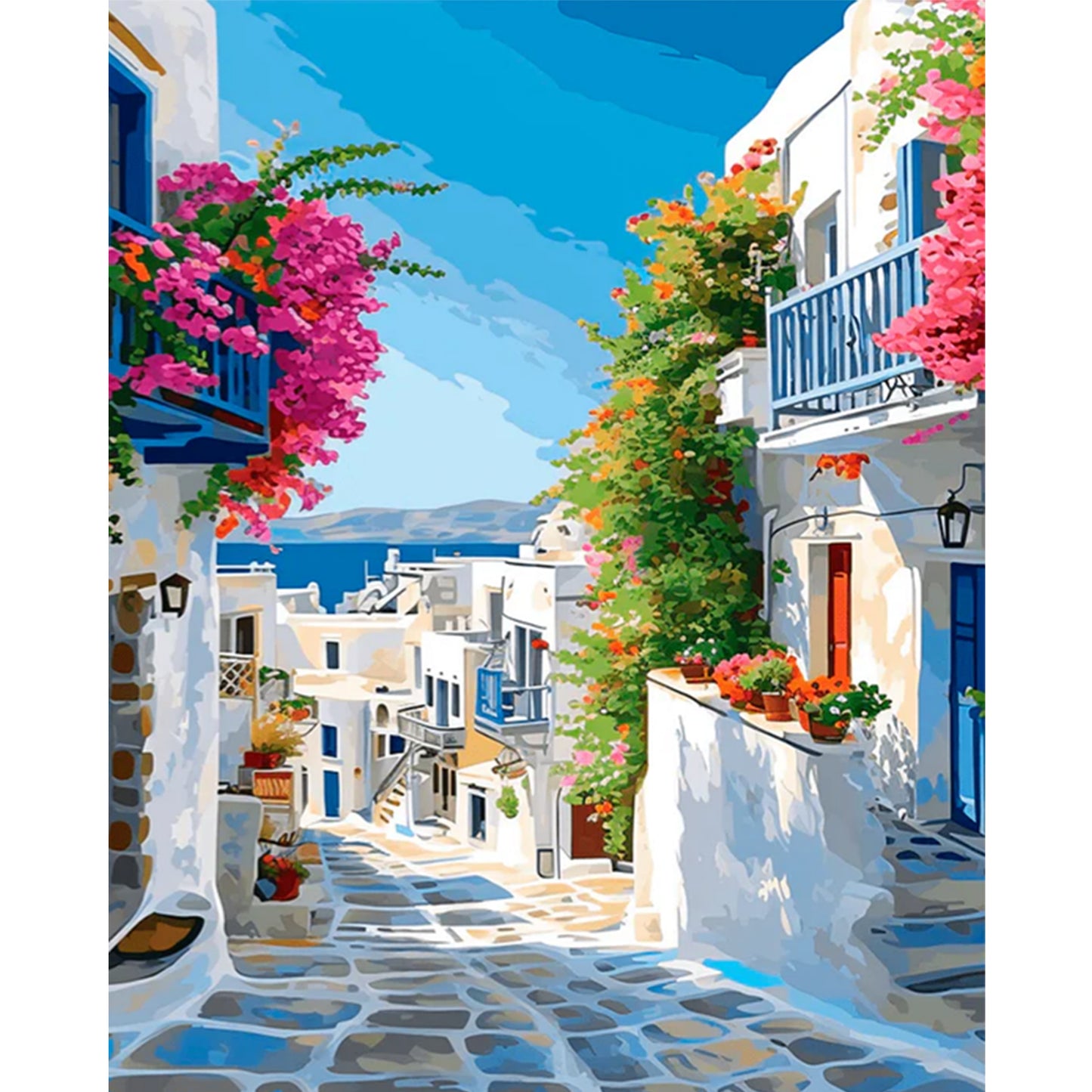 Streets Of Santorini - Full 11CT Stamped Cross Stitch 40x50CM - Huacan