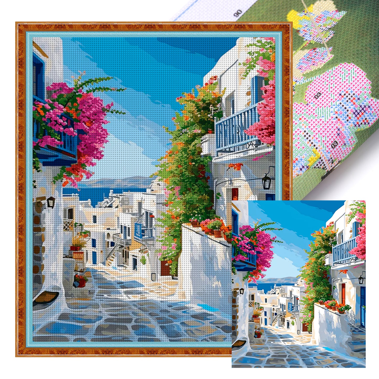 Streets Of Santorini - Full 11CT Stamped Cross Stitch 40x50CM - Huacan