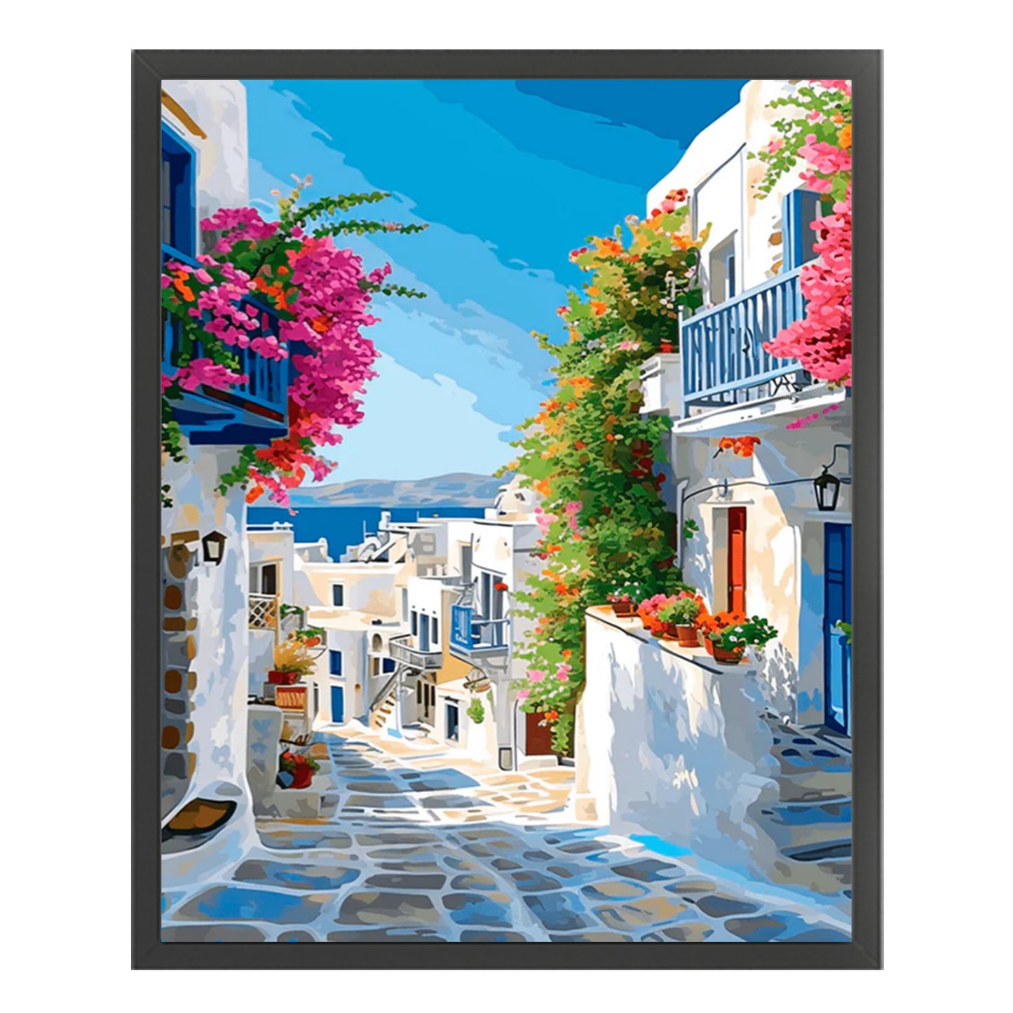 Streets Of Santorini - Full 11CT Stamped Cross Stitch 40x50CM - Huacan