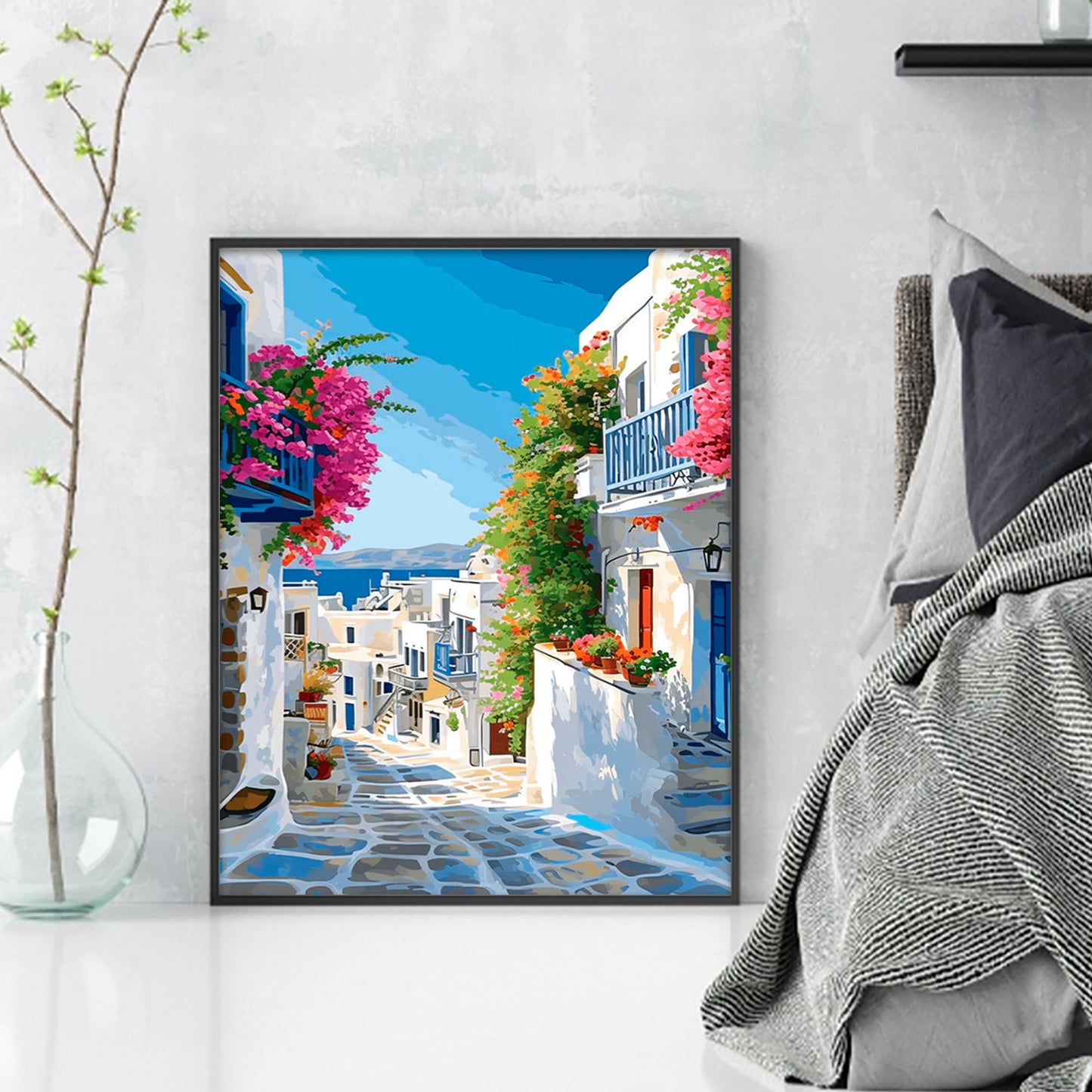 Streets Of Santorini - Full 11CT Stamped Cross Stitch 40x50CM - Huacan