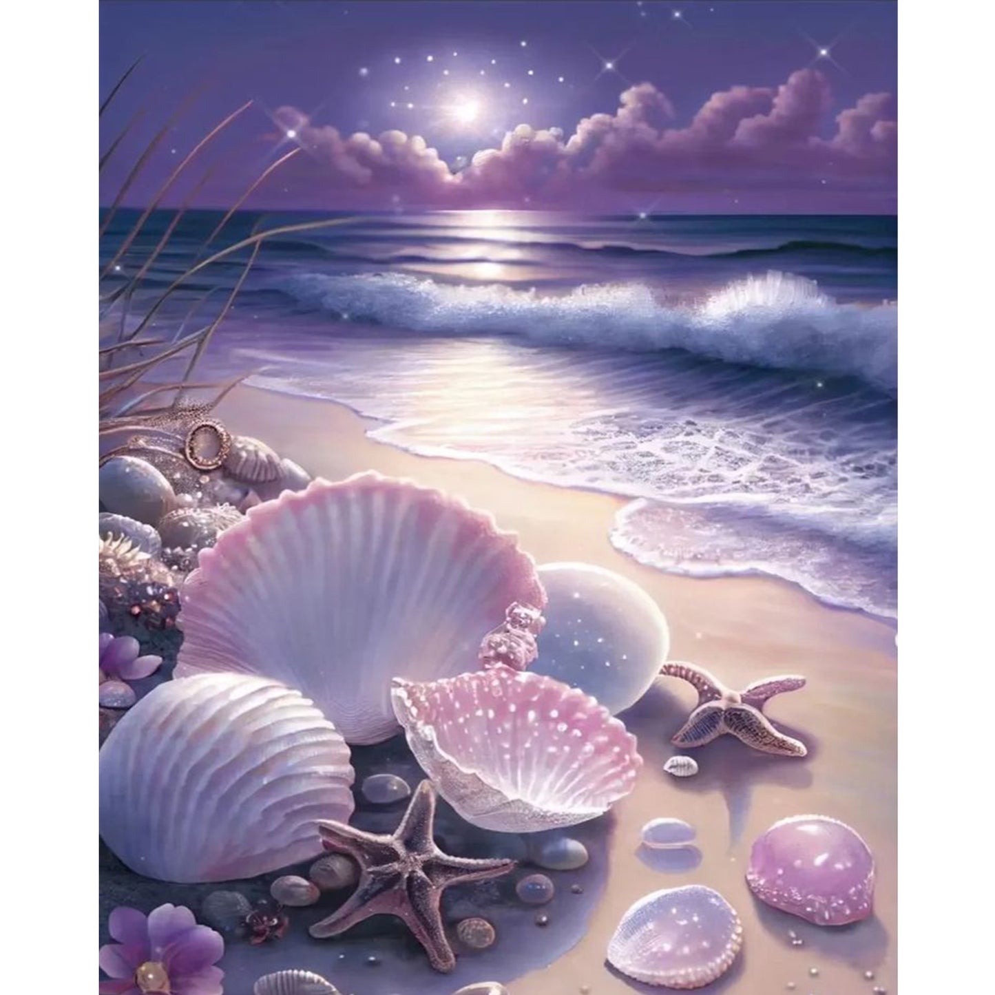 Dreamy Purple Coast - Full 11CT Stamped Cross Stitch 40x50CM - Huacan